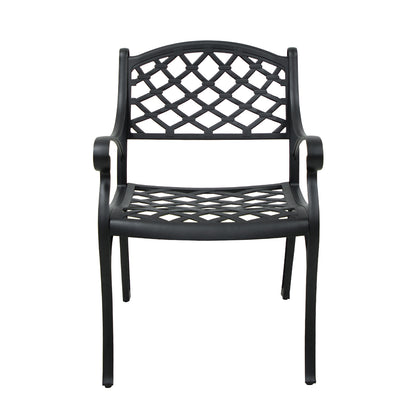 2 Piece Outdoor Dining Chairs, Cast Aluminum Chairs with Armrest, Patio Bistro Chair Set of 2 for Garden, Backyard (Lattice Design 2 Chairs)