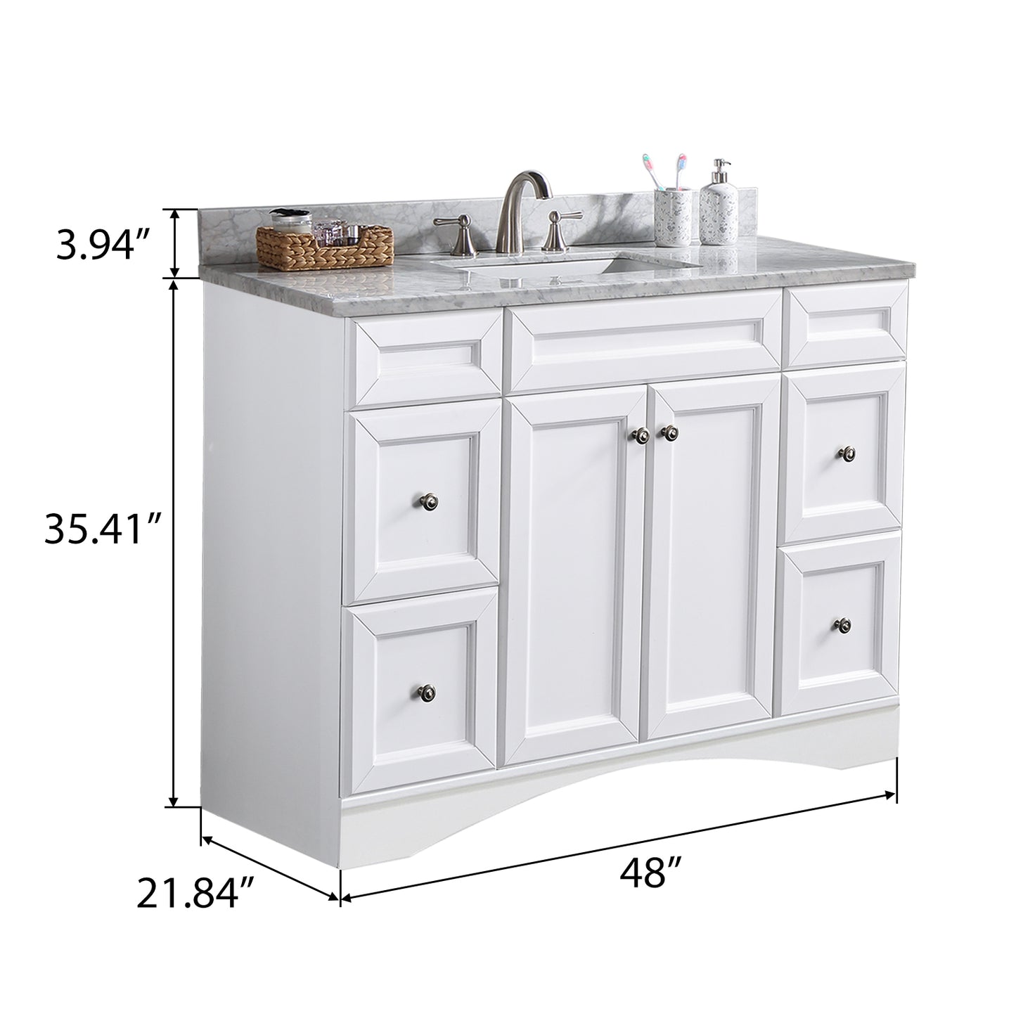 48 inch Bathroom Vanity Set, with Drawers, Carrara White Marble Top, 3 Faucet Hole
