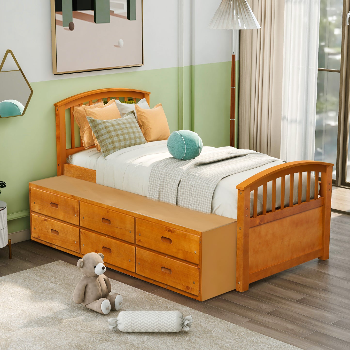 ORISFUR. Twin Size Platform Storage Bed Solid Wood Bed with 6 Drawers