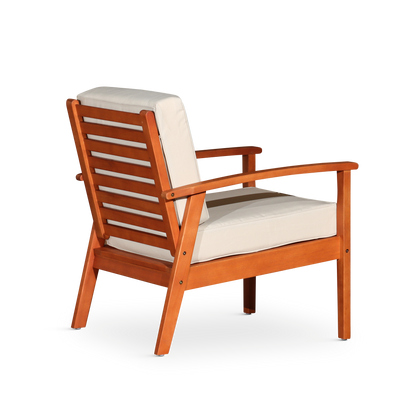 Deep Seat Eucalyptus Chair, Natural Oil Finish, Navy Cushions