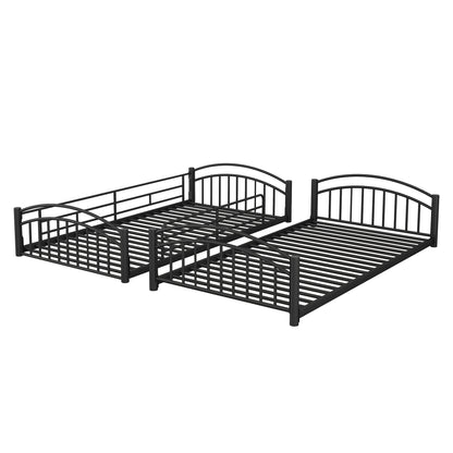 Twin Over Twin Metal Bunk Bed With Slide,Kids House Bed Black