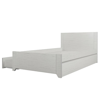 Off White Simple Style Manufacture Wood Twin Size Bed with Reversible Pull-out Storage Drawer Gray Wood Grain Sticker Surfaces for Limited Space Small Bedroom Guest Room Children's Room