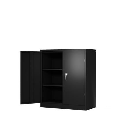 Metal Storage Cabinet with 2 Doors and 2 Shelves, Lockable Steel Storage Cabinet for Office, Garage, Warehouse