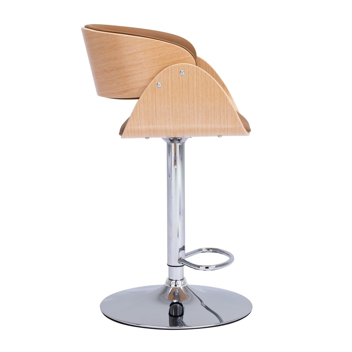 HengMing  Adjustable/Swivel Bar Stool, PU Leather Ecru Bent wood Bar Chair