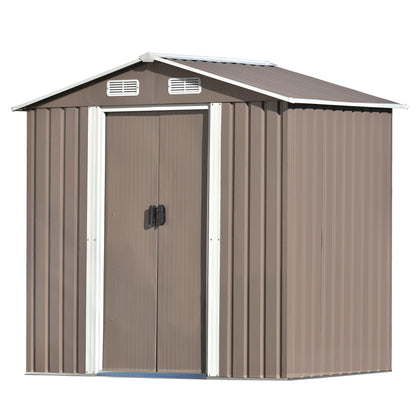 TOPMAX Patio 6ft x4ft Bike Shed Garden Shed, Metal Storage Shed with Adjustable Shelf and Lockable Door, Tool Cabinet with Vents and Foundation for Backyard, Lawn, Garden, Brown