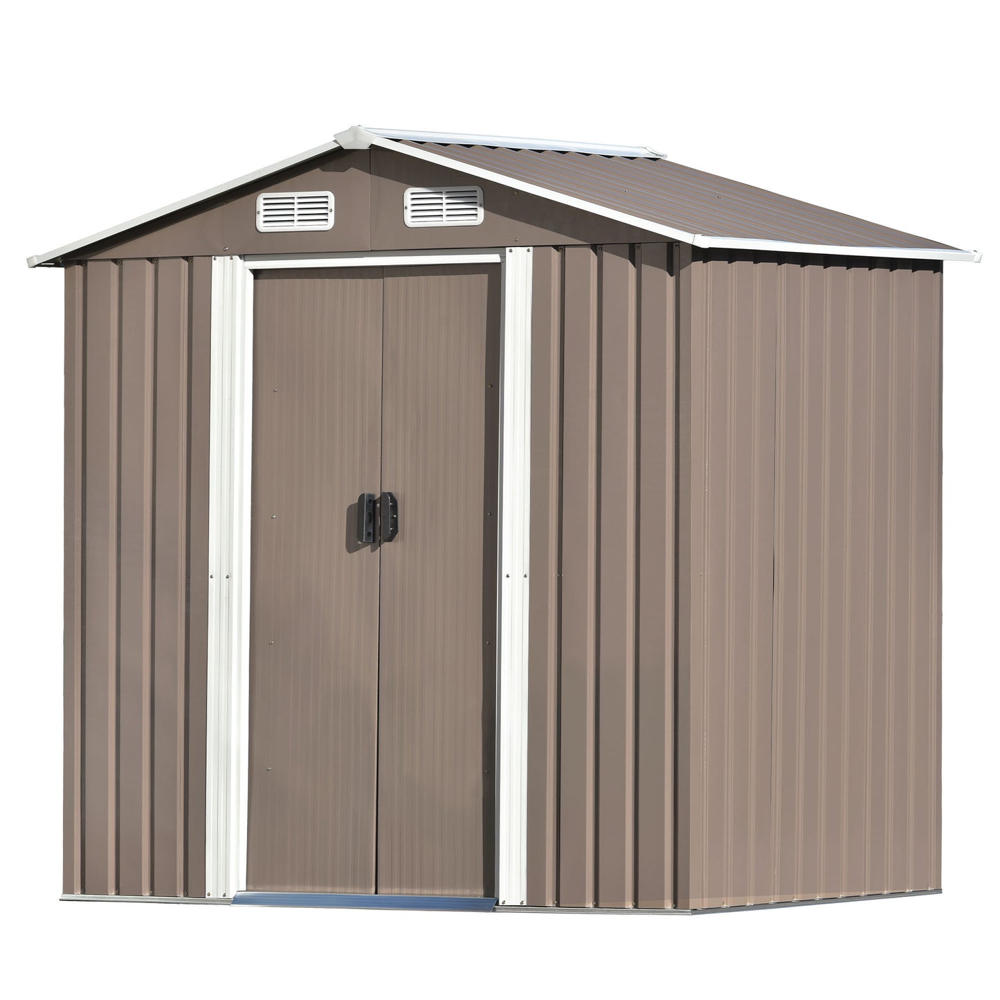 TOPMAX Patio 6ft x4ft Bike Shed Garden Shed, Metal Storage Shed with Lockable Door, Tool Cabinet with Vents and Foundation for Backyard, Lawn, Garden, Brown