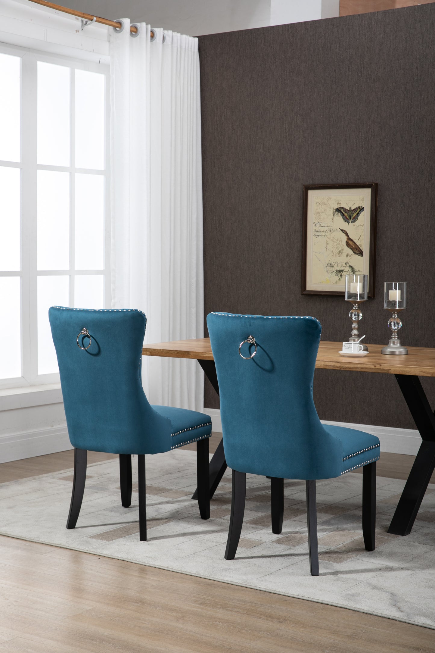 Upholstered Button Tufted Back  Velvet Dining Chair with Nailhead Trim and Solid Wood Legs 2 Sets