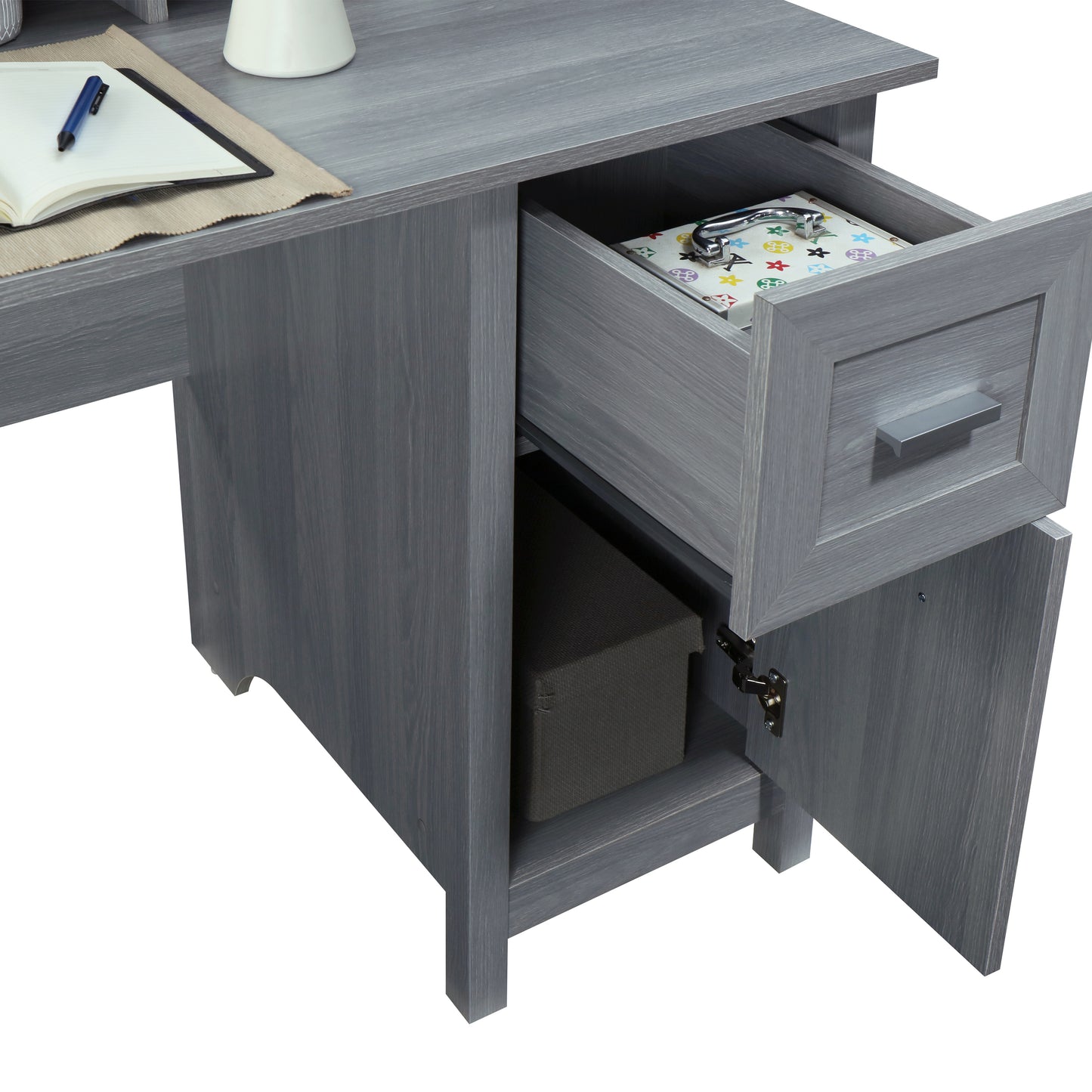 Techni Mobili Classic Office Desk with Storage, Grey