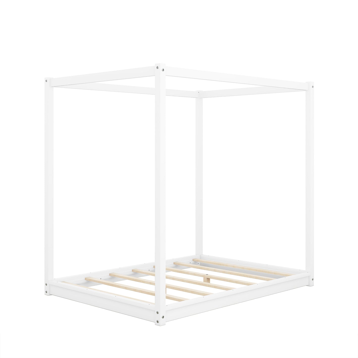 Full Size Canopy Platform Bed with Support Legs,White