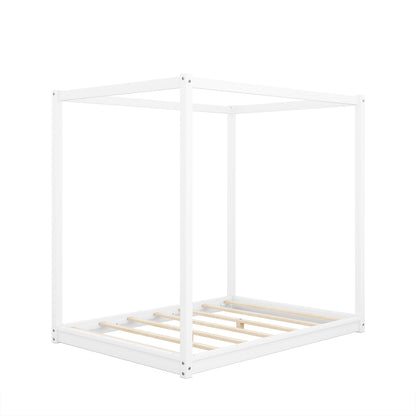 Full Size Canopy Platform Bed with Support Legs,White