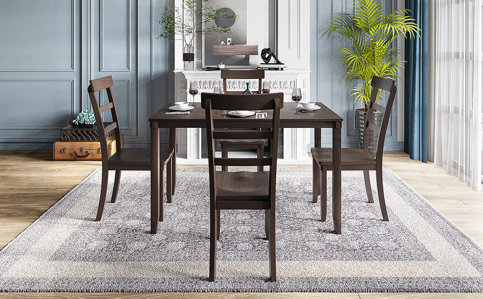 TREXM  5-piece Kitchen Dining Table Set Wood Table and Chairs Set for Dining Room (Espresso)