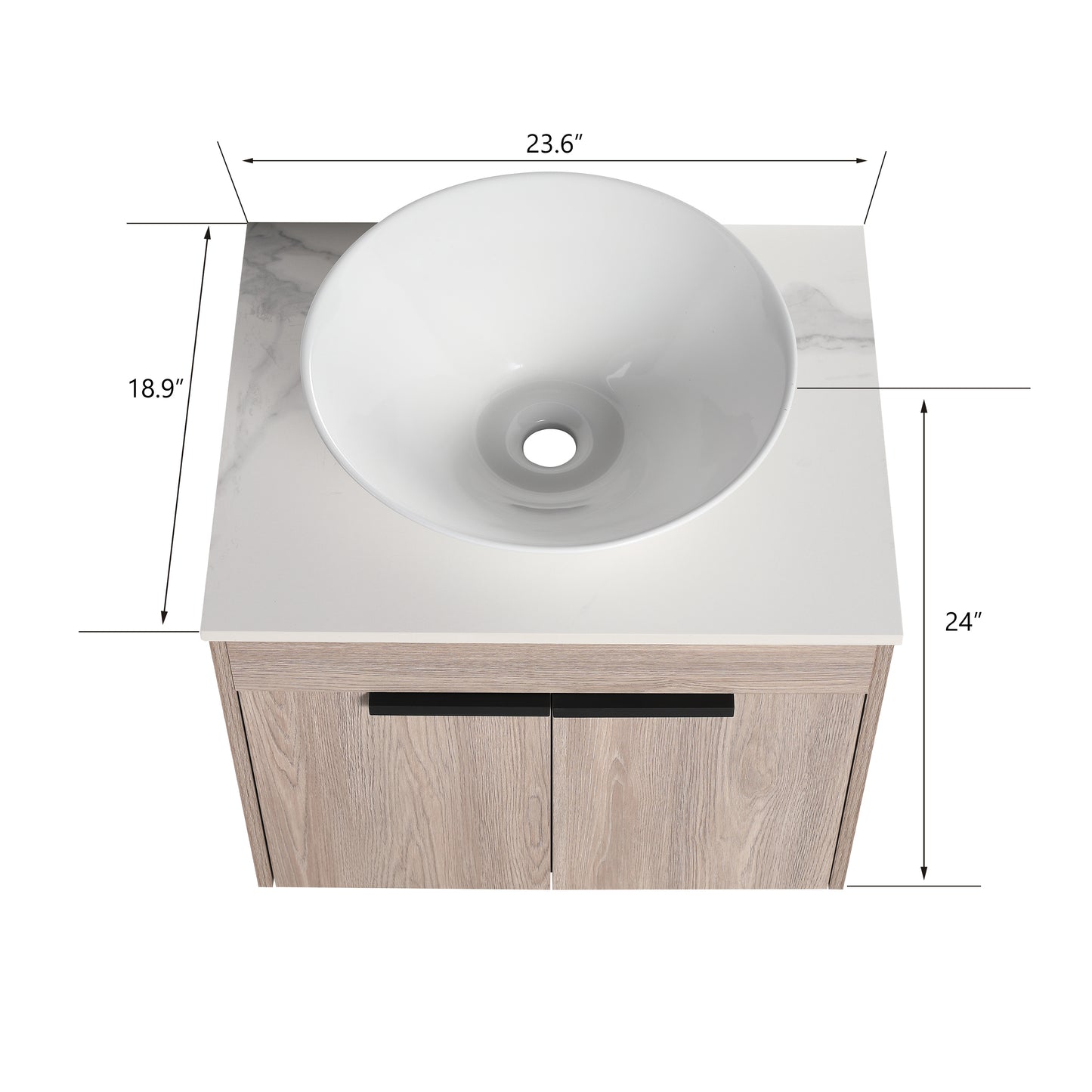 24 " Modern Design Float Bathroom Vanity With Ceramic Basin Set,  Wall Mounted White Oak Vanity  With Soft Close Door,KD-Packing，KD-Packing，2 Pieces Parcel（TOP-BAB217MOWH）