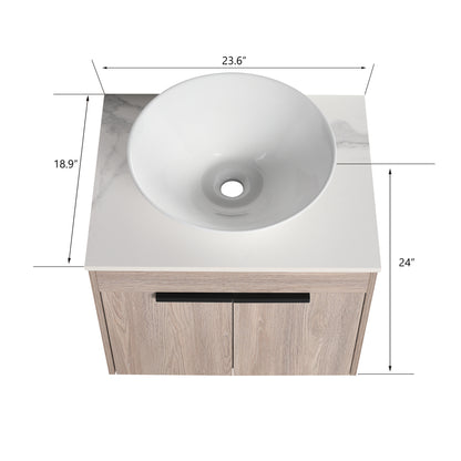 24 " Modern Design Float Bathroom Vanity With Ceramic Basin Set,  Wall Mounted White Oak Vanity  With Soft Close Door,KD-Packing，KD-Packing，2 Pieces Parcel（TOP-BAB217MOWH）