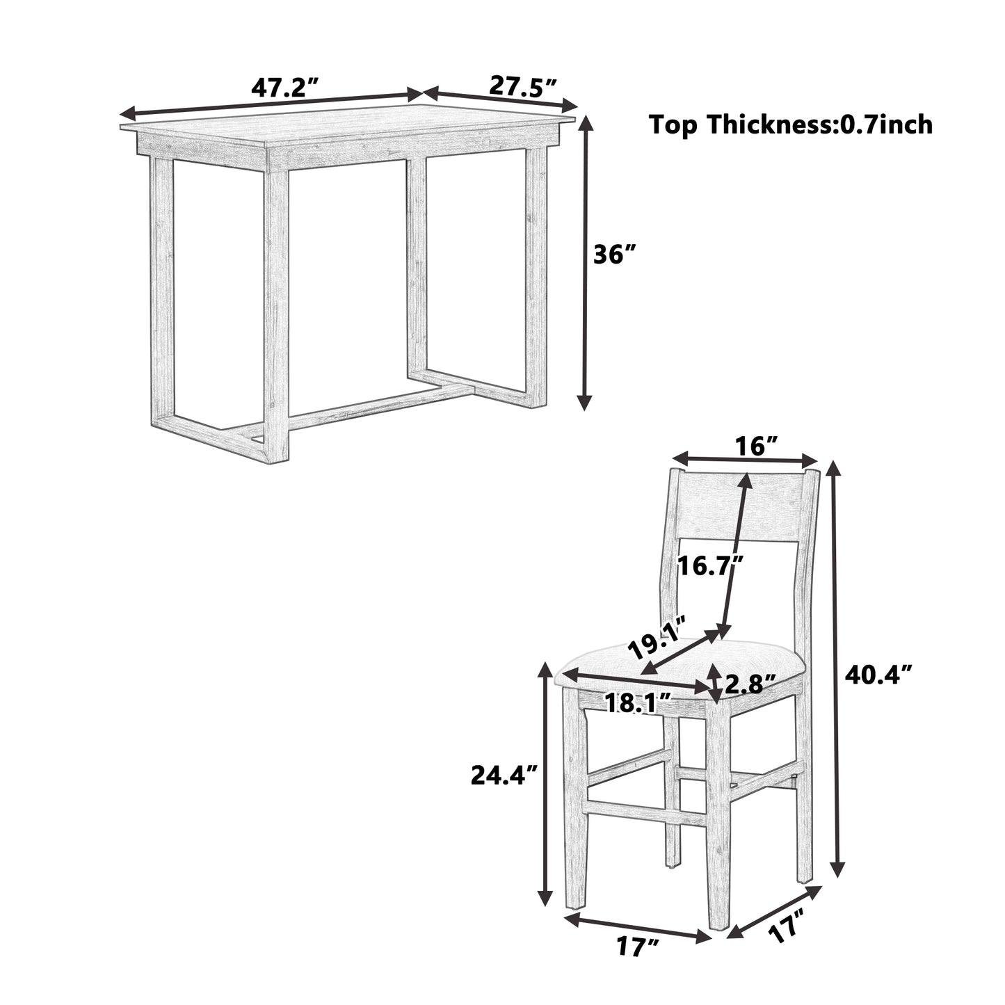 TOPMAX Farmhouse Counter Height 5-Piece Dining Table Set with 1 Rectangular Dining Table and 4 Dining Chairs for Small Places,Brown