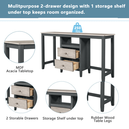 TOPMAX Farmhouse Rustic 3-piece Counter Height Wood Dining Table Set with 2 Storage Drawers and 2 Stools for Small Places, Gray and Distressed Light Gray