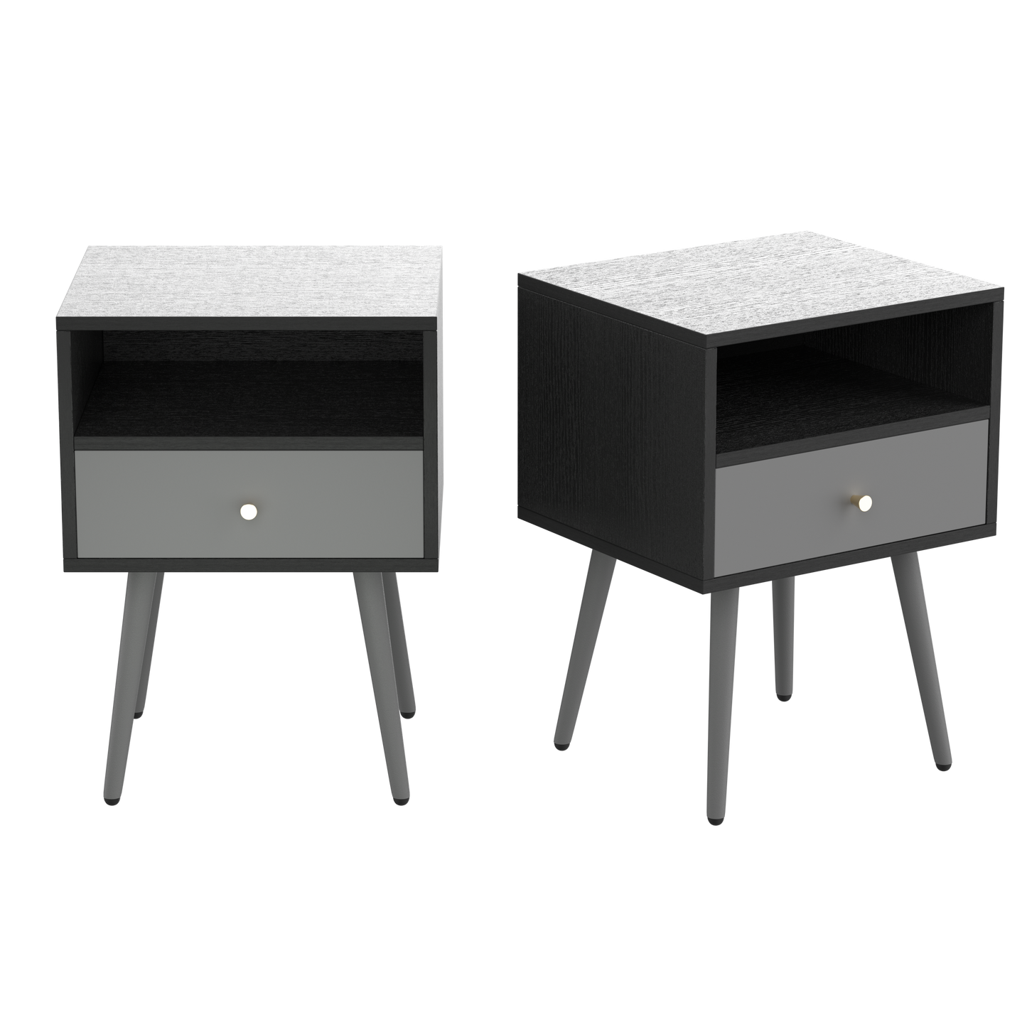 Modern Bedside Tables Set of 2,Nightstand with 1 Storage Drawer -Chic  Simple Assembly End Side Table,Sofa Table,for bedroom/living room/office (2pcs,dark grey)