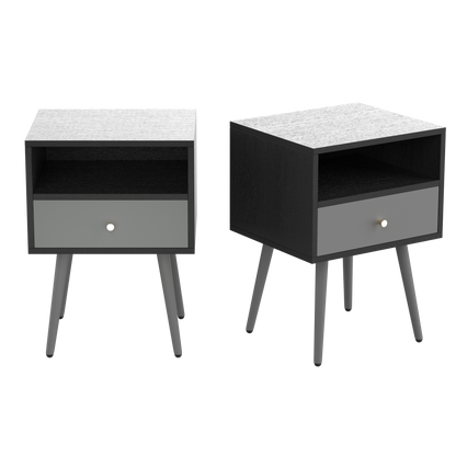 Modern Bedside Tables Set of 2,Nightstand with 1 Storage Drawer -Chic  Simple Assembly End Side Table,Sofa Table,for bedroom/living room/office (2pcs,dark grey)