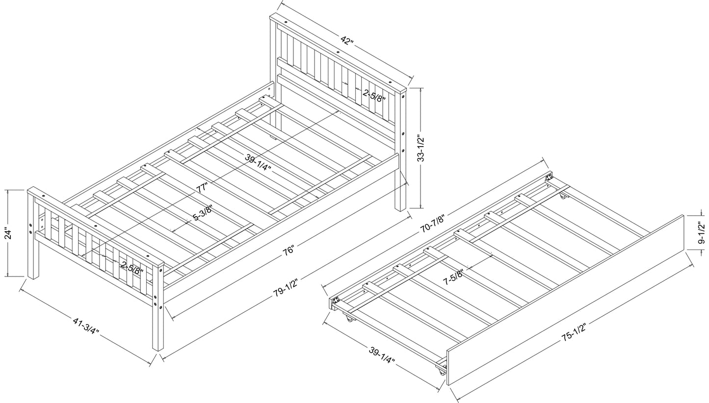 Twin Bed with Trundle, Platform Bed Frame with Headboard and Footboard, for Bedroom Small Living Space,No Box Spring Needed,Espresso