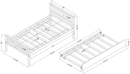 Twin Bed with Trundle, Platform Bed Frame with Headboard and Footboard, for Bedroom Small Living Space,No Box Spring Needed,Espresso