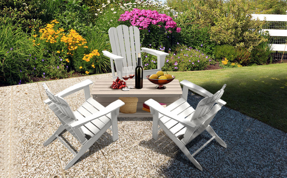 Combo for Family: 2 Plastic Adirondack Chairs & an Outdoor Side Table.  Outdoor Adirondack Chair Patio Lounge Chairs Classic Design (White)