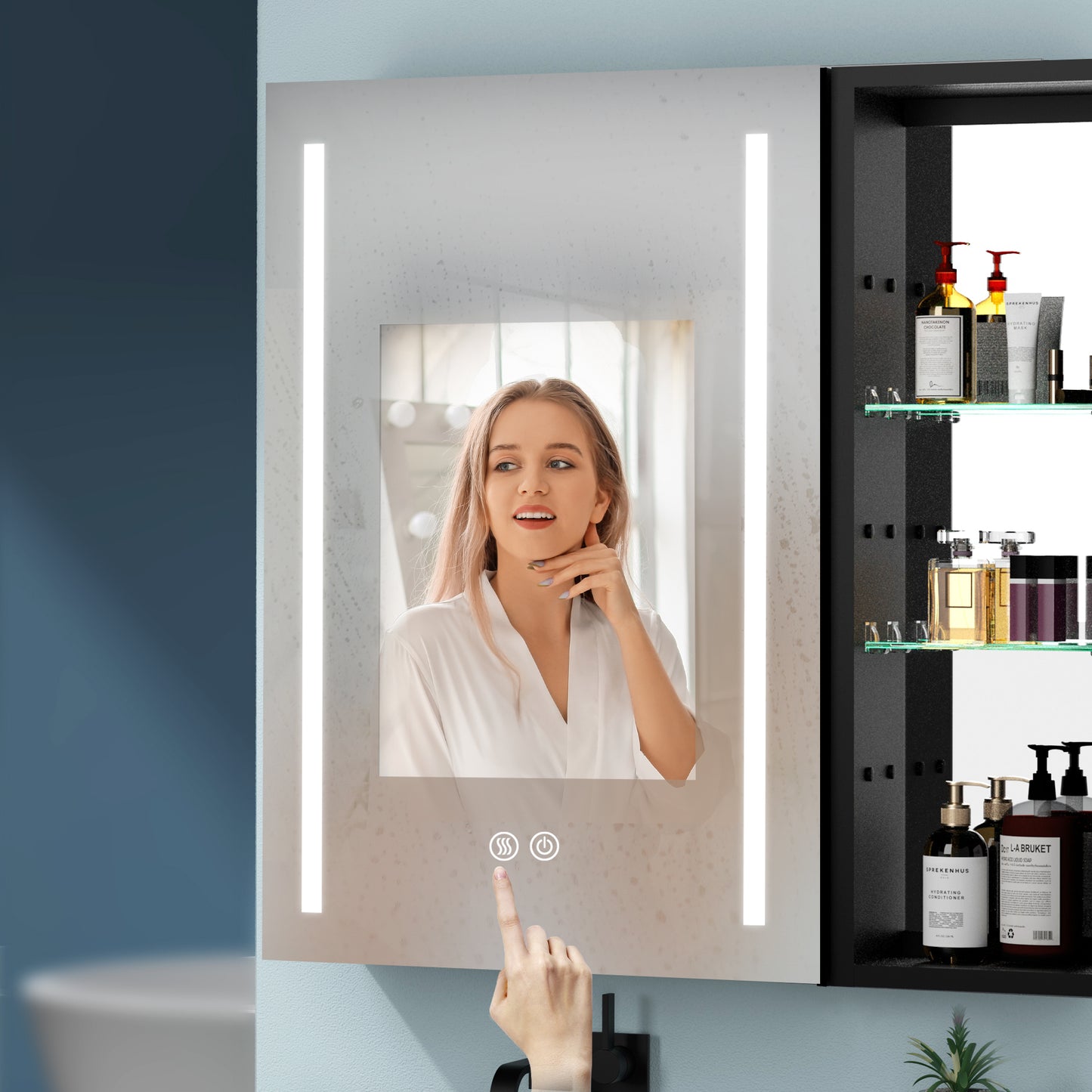 30x30 Inch Bathroom Medicine Cabinets Surface Mounted Cabinets With Lighted Mirror Left Defogging, Small Cabinet No Door
