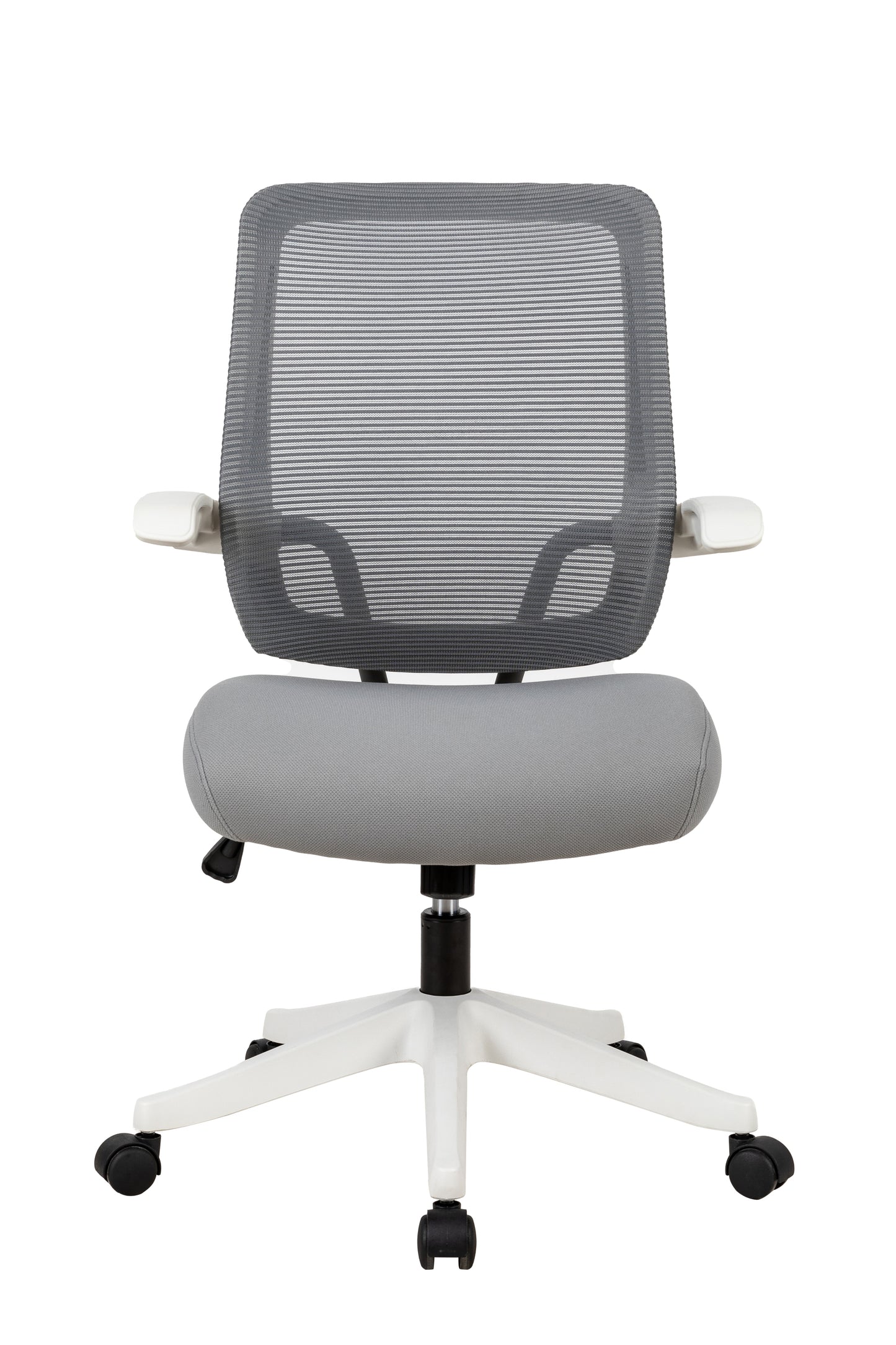 Mid-mesh task chair with flip up arms and tilt function MAX 105 °，300LBS，Grey with white frame