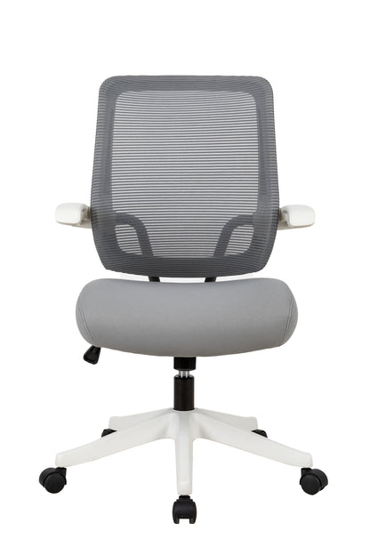 Mid-mesh task chair with flip up arms and tilt function MAX 105 °，300LBS，Grey with white frame