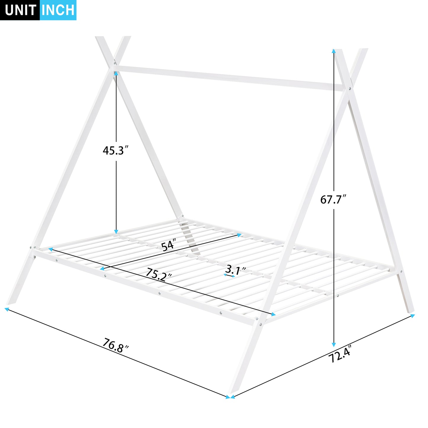 House Bed Tent Bed Frame Full Size Metal Floor Play House Bed with Slat for Kids Girls Boys , No Box Spring Needed White