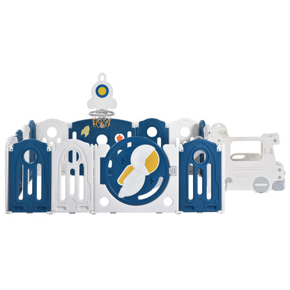 Baby Playpen for Toddler, Astronaut Theme Kids Activity Center with Freestanding Bus Climber with Slide, Safety Large Play Yard Home Indoor & Outdoor Safety Gates Foldable Play Pens with Game&Slide