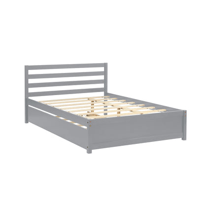 Full Size Wood Platform Bed Frame with Headboard and Twin trundle