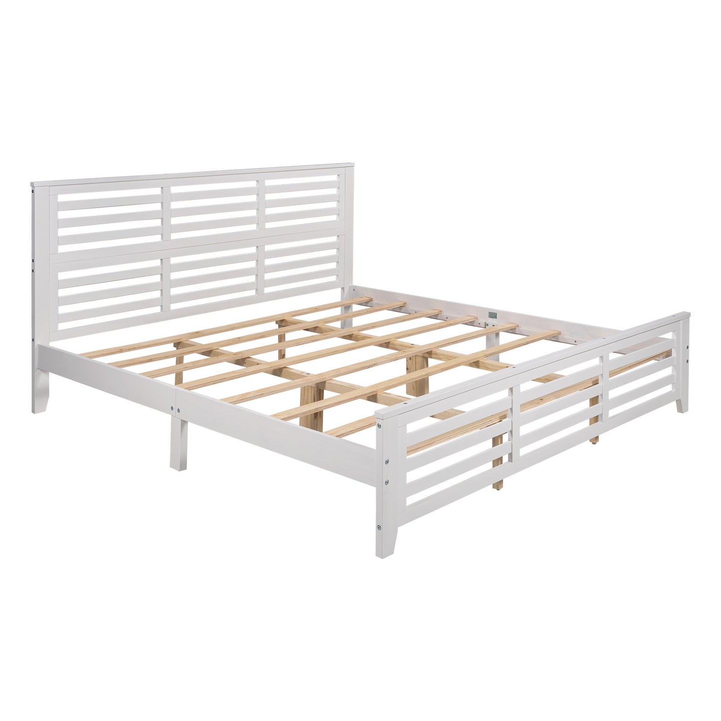 Platform bed with horizontal strip hollow shape, King size, white （New）