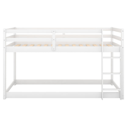 Twin over Twin Floor Bunk Bed with Ladder , White(Old SKU:WF281727AAK/WF286602AAK)