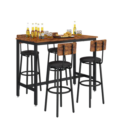 Bar Table Set with 4 Bar stools PU Soft seat with backrest (Rustic Brown，47.24’’w x 23.62’’d x 35.43’’h)