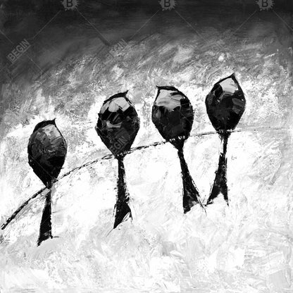 Four birds perched - 32x32 Print on canvas