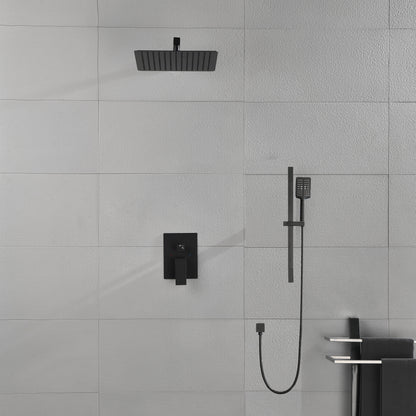 Shower System 12Inch Square Bathroom Luxury Rain Mixer Shower Combo Set Pressure Balanced Shower System with Shower Head, Hand Shower, Slide Bar, Shower Arm, Hose, and Valve Trim