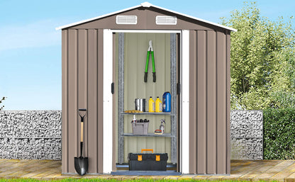 TOPMAX Patio 6ft x4ft Bike Shed Garden Shed, Metal Storage Shed with Adjustable Shelf and Lockable Door, Tool Cabinet with Vents and Foundation for Backyard, Lawn, Garden, Brown