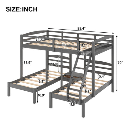 Full over Twin & Twin Bunk Bed,Triple Bunk Bed, Gray