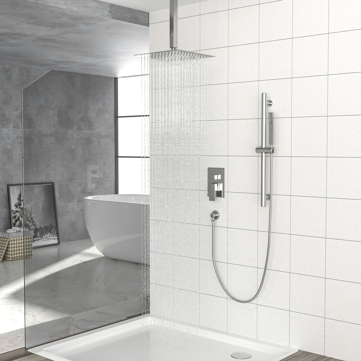 16" Rain Shower Head Systems ,with 26.18 inch Adjustable Angle Slide Bar,Brushed Nickel,Ceiling Mounted shower