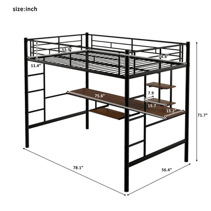 Loft Bed with Desk and Shelf , Space Saving Design,Full,Black（OLD SKU:MF199506AAB）