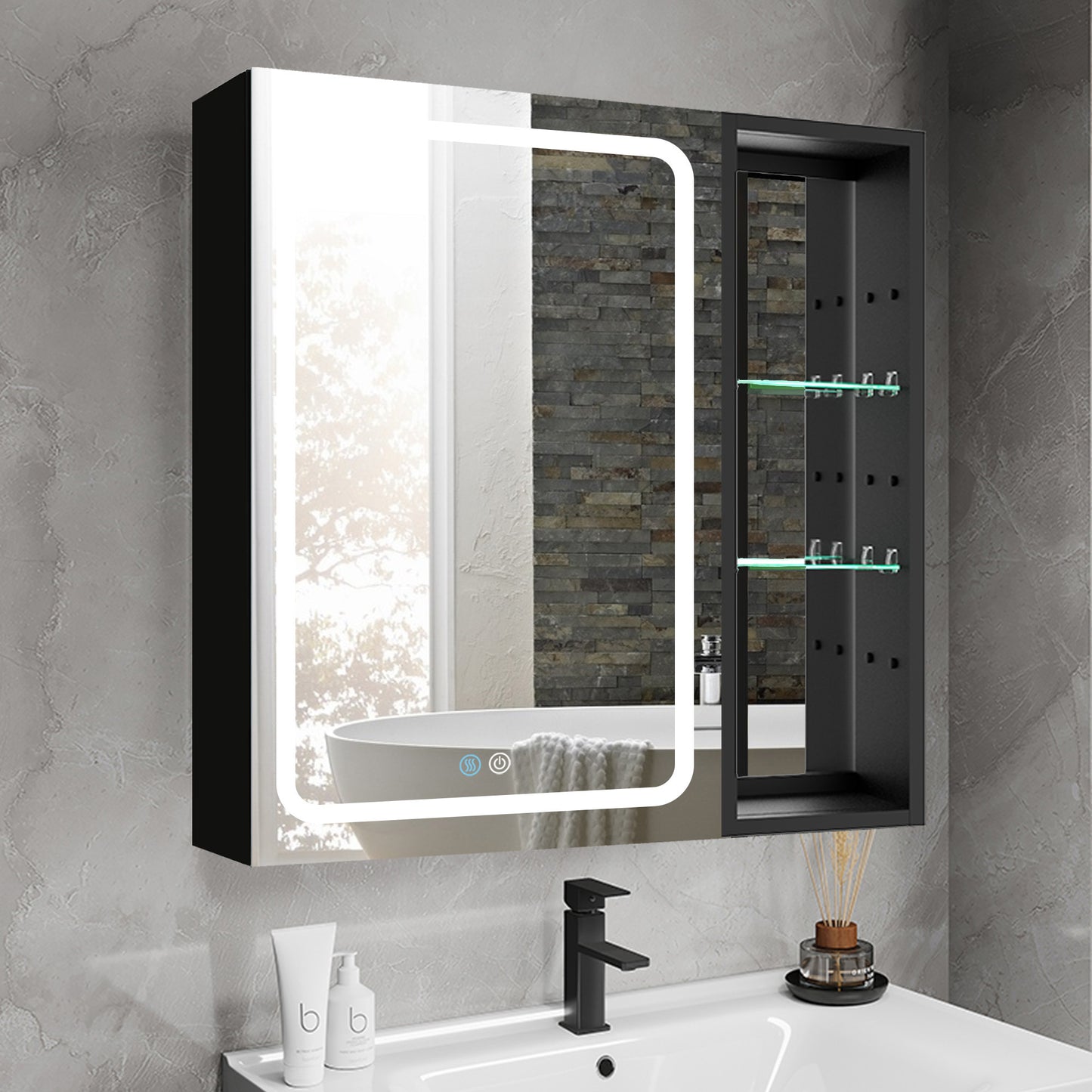 30x30 Inch Bathroom Medicine Cabinets Surface Mounted Cabinets With Lighted Mirror Left Defogging, Small Cabinet No Door