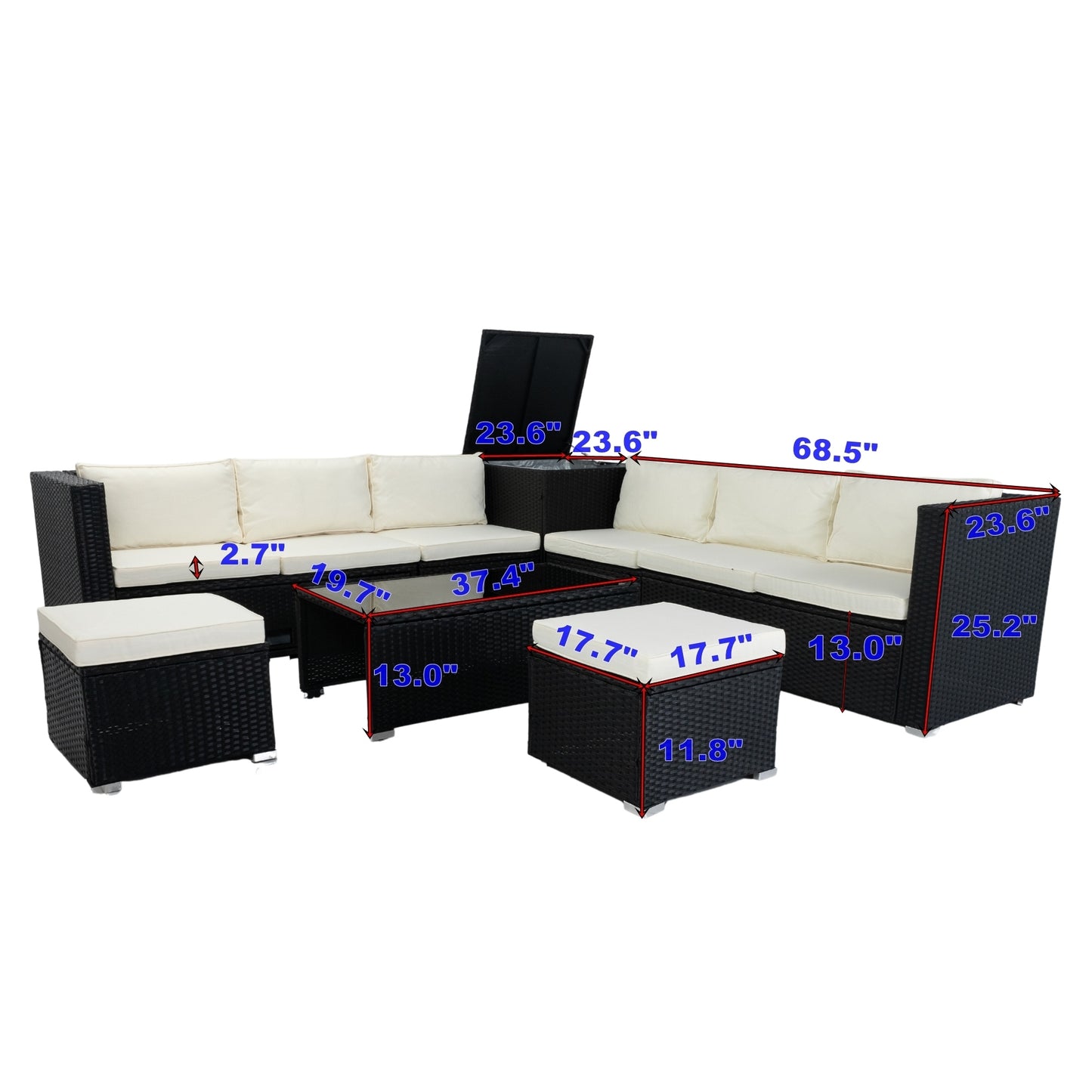 8 Piece Patio Sectional Wicker Rattan Outdoor Furniture Sofa Set with One Storage Box Under Seat and Cushion Box