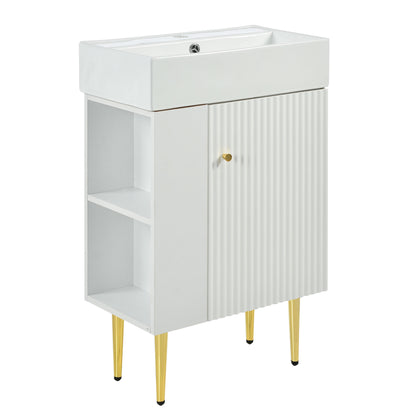 21.6" white Bathroom vanity ，Combo Cabinet ，Bathroom Storage Cabinet,Single Ceramic Vessel Sink，Left side storge