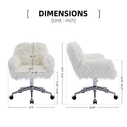 HengMing Modern Faux fur home office chair, fluffy chair for girls, makeup vanity Chair