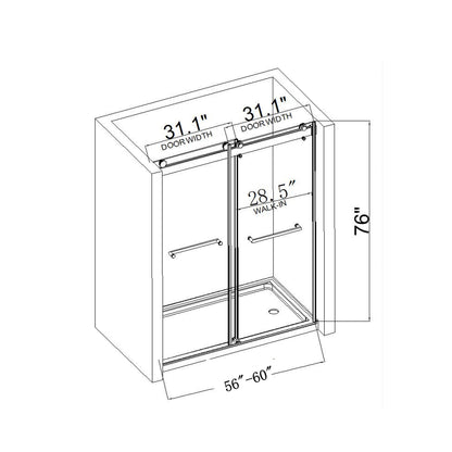 60*76" Double Sliding Frameless Shower Door Matte Black With Buffer