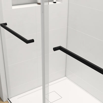 60*76" Double Sliding Frameless Shower Door Matte Black With Buffer