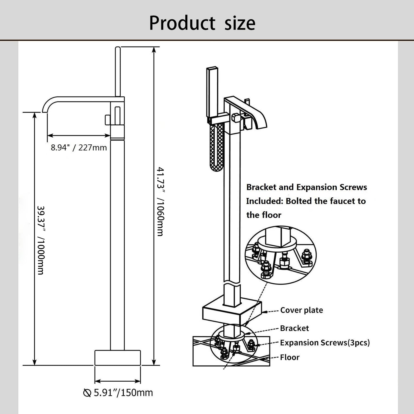 Floor faucet  Silver  Copper Tub Filler Hottub Filler