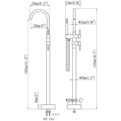 Double Handle Floor Mounted Freestanding Tub Filler