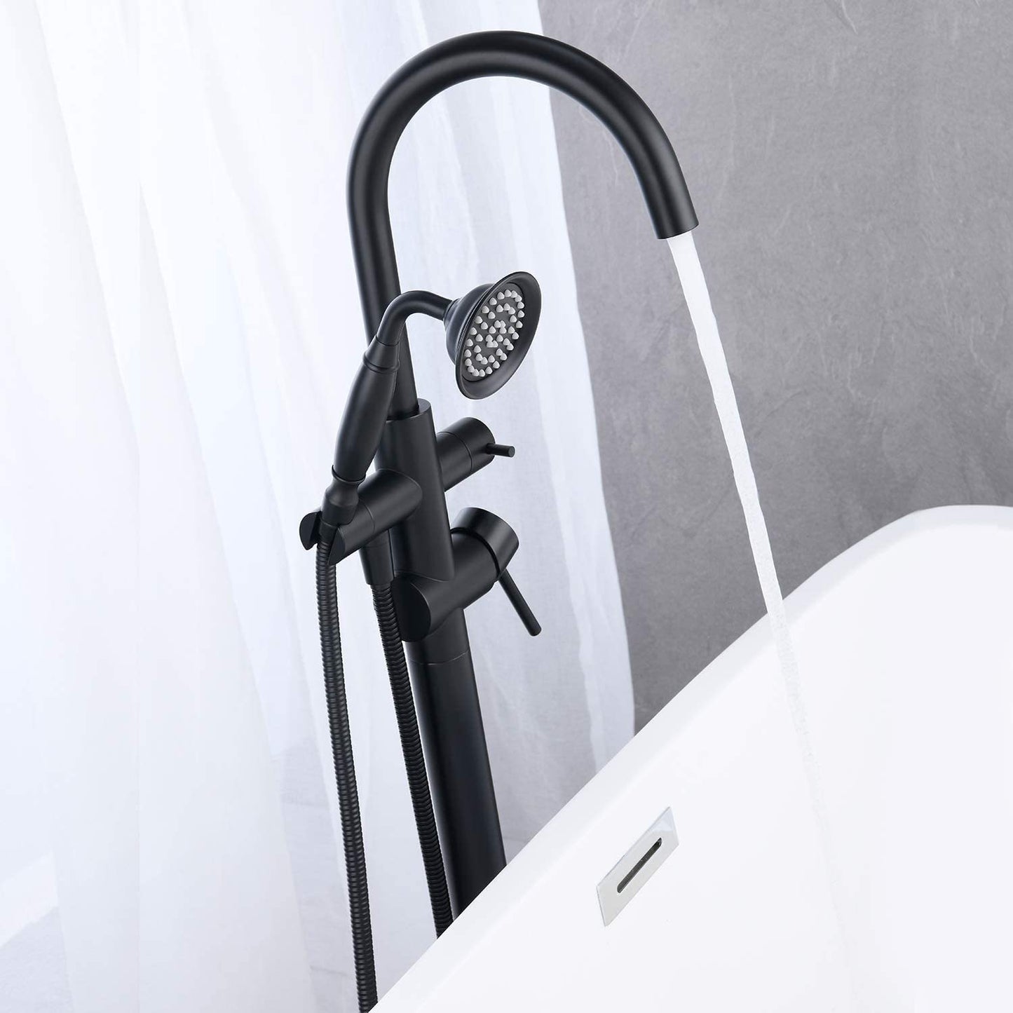 Freestanding Tub Filler Bathtub Faucet Matte Black with Hand Held Shower Floor-Mount