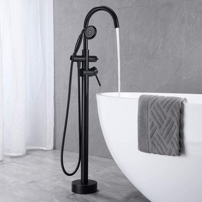 Freestanding Tub Filler Bathtub Faucet Matte Black with Hand Held Shower Floor-Mount