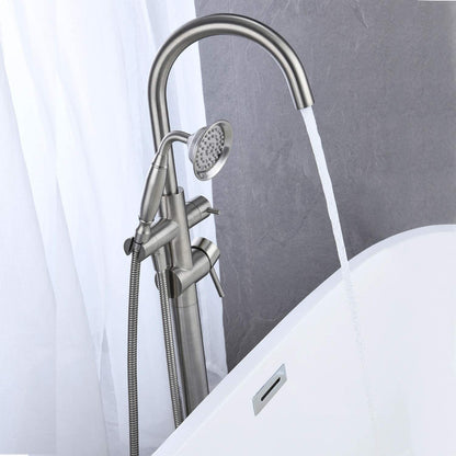 Freestanding Tub Filler Bathtub Faucet Brushed Nickel with Hand Held Shower Floor-Mount